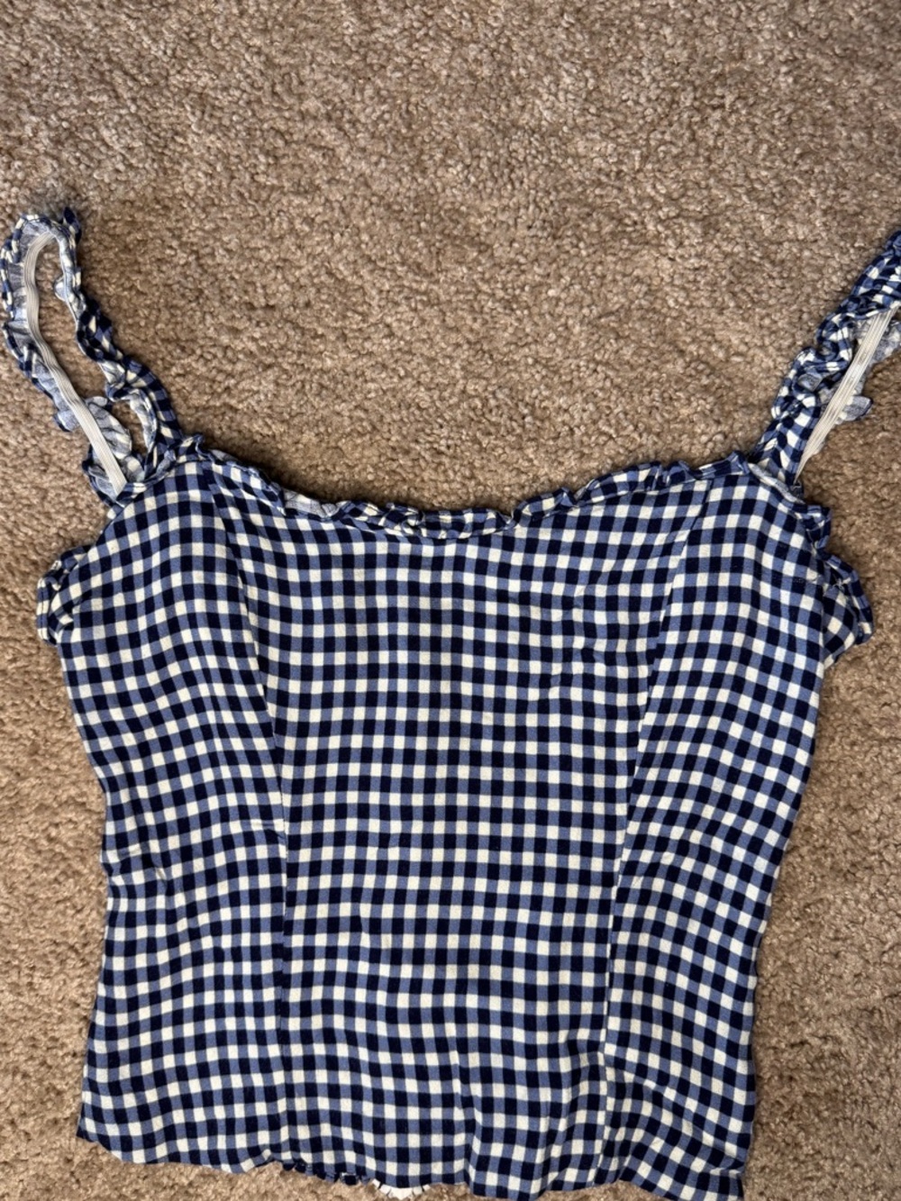 Reformation Navy and White Gingham Crop Top